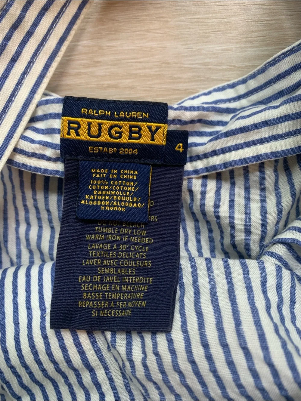Rugby Ralph Lauren Blue and White Seersucker Mini Dress Size 4 - Picture 3 of 4